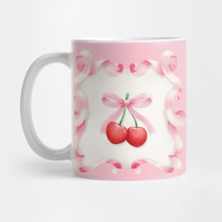 Coquette Aesthetic Girly Pink Ribbon Bow Cherry Mug